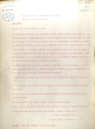 Carta de Miguel Casiri a Bernardo del Campo