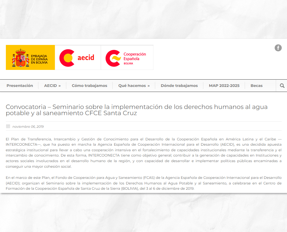 Cartel promocional del Seminario La implementación de los derechos humanos al agua y al saneamiento