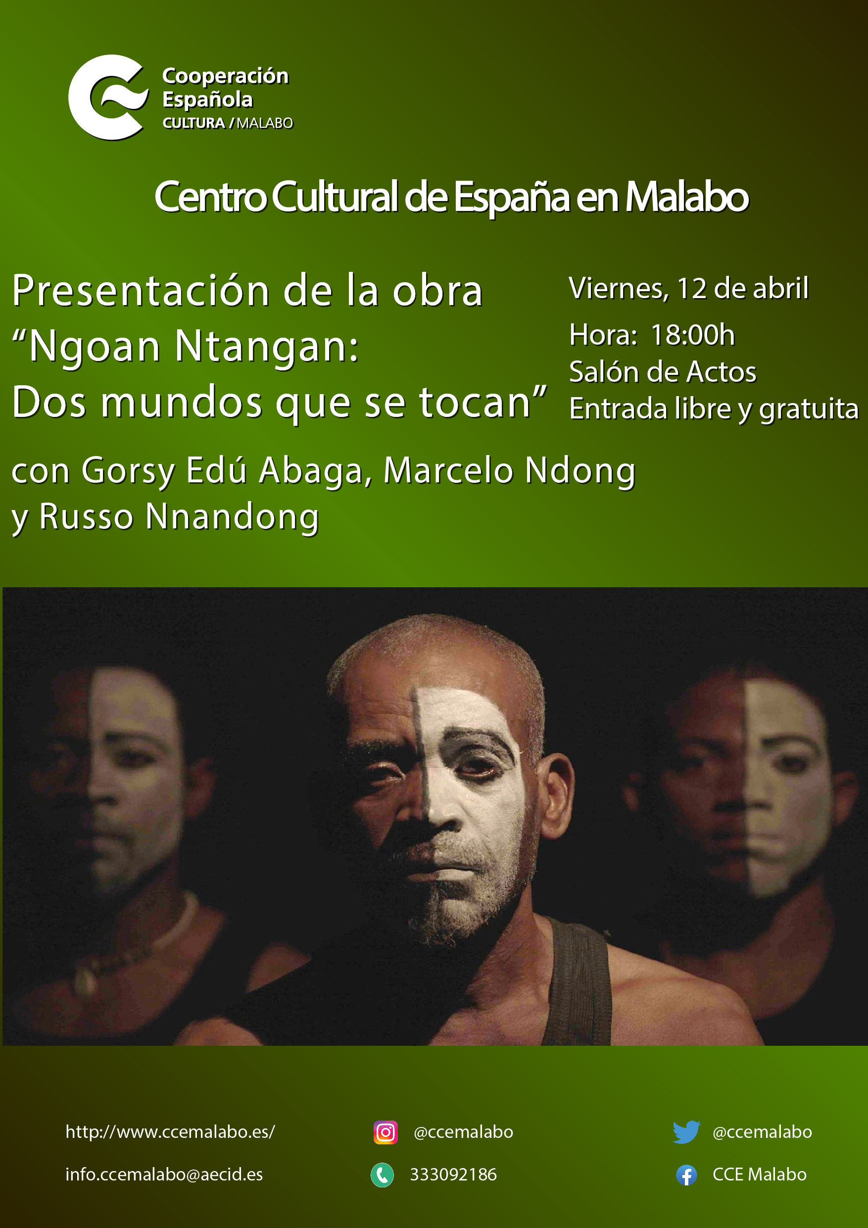 Presentacin de la obra Ngoan Ntangan Dos mundos que se tocan con Gorsy Ed Abaga Marcelo Ndong y Russo Nnandong